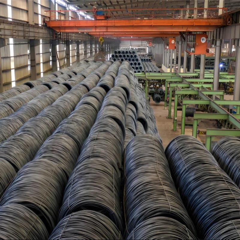 Steel products stored inside an industrial mill